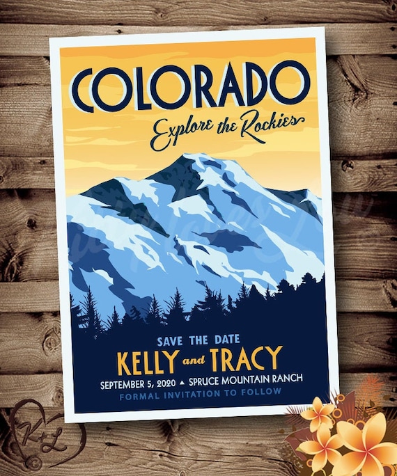 PRINTABLE Save The Date Mountain Wedding Announcement Rockies Colorado Destination Mountain Retro invite invitation vintage travel poster