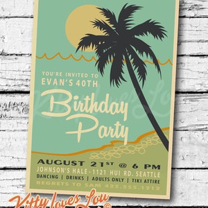 PRINTABLE Birthday INVITATION digital PDF Retro Hawaiian Luau Bridal Wedding Engagement Party Luau Bachelorette invite Beachy vintage