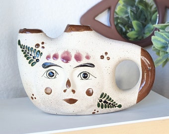 Vintage Mexican Folk Pottery Art Face Vase Dule Vessel Traditional Wedding Vase