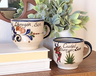 Set of 2 Mexican Pottery Mugs Sandstone Coffee Tea Large Each 16 Oz Cactus mugs Cuidad mugs Tonala mugs