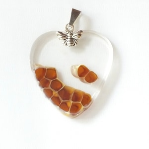 Honeycomb Jewelry ~ Honeycomb Pendant ~ Glass Heart Honeycomb