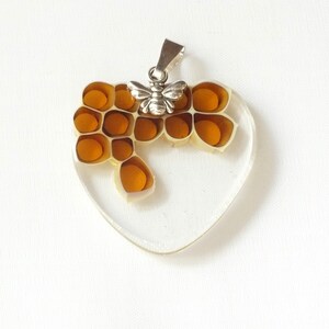 Glass Honeycomb Heart Pendant ~ Honeycomb Jewelry ~ Honeybee Jewelry