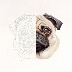 Pre-Printed thread painting pattern - JUST pattern on fabric // Pet Portrait Embroidery hand embroidery dog cat pattern