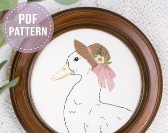 Darling Duck Embroidery Pattern - PDF Digital Download. Hand embroidery hoop - beginner friendly. Spring/Easter cute animal nursery decor
