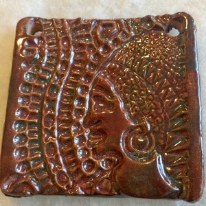 Ceramic Focal Pendant Component, Ethnic, African Queen Pendant, Rustic, OOAK, Primitive