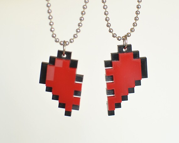 Pixelated Heart Friendship Necklace 