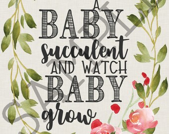 Water Color Flower BOHO Baby Girl Shower ADD-ON - Baby Succulent Party Favor Sign