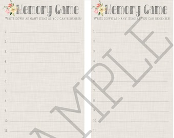 Water Color Flower BOHO Baby Girl Shower ADD-ON - Memory Game Sheet