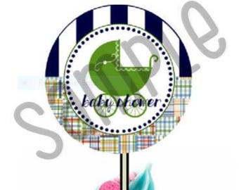 Madras Baby Boy Shower Design CUPCAKE topper printable insert Add-On