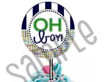 Madras Baby Boy Shower Design CUPCAKE (Oh Boy) topper printable insert Add-On