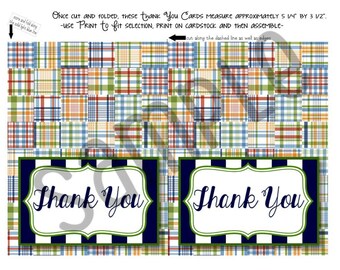 Madras Baby Boy Shower Design THANK YOU card printable insert Add-On