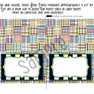 Madras Baby Boy Shower Design BLANK food tent  printable insert Add-On