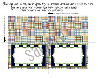 Madras Baby Boy Shower Design BLANK food tent  printable insert Add-On