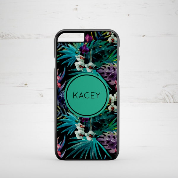 Personalised iPhone 6 Case iPhone 5c iPhone 5s iPhone 6 plus cover - monogrammed name monogram - Floral Flowers Tropical Exotic - PC0002