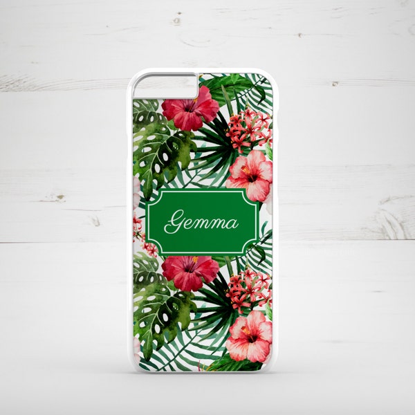 Personalised iPhone 6 Case iPhone 5c iPhone 5s iPhone 6 plus cover - monogrammed name monogram - Floral Flowers Tropical Exotic - PC0003