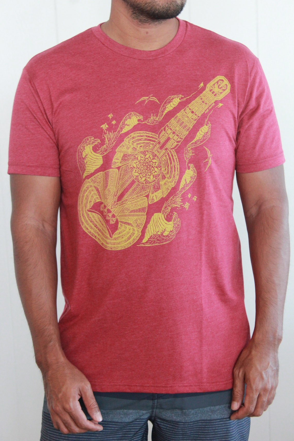 Traveling Ukulele Tee Shirt Gold print on soft Tshirts. Etsy