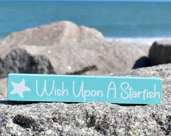 Wish Upon A Starfish Wooden Sign - Shelf Sitter - 8 Colors to Choose From - Summer Beach Tiered Tray Décor