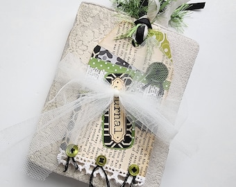 Junk Journal Fabric Cover, Writing Journal, Handmade Vintage Style