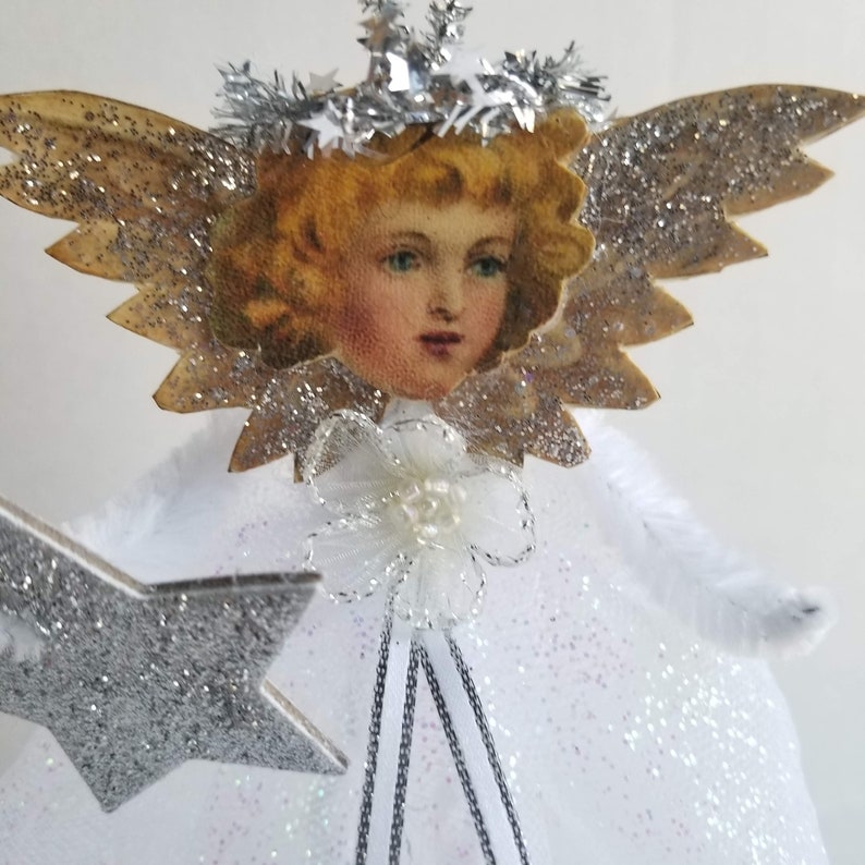 Vintage Inspired Pipe Cleaner Angel Ornament White and Silver Etsy
