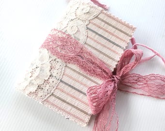 Handmade Pink Writing Journal with Tags and Notepad -- 4 1/2" x 6 1/4"