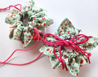 Favor-sized Petal Pouch, Aqua and Fuchsia Floral