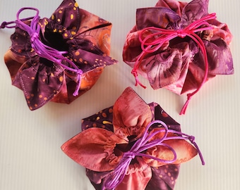 Mini Batik Petal Pouch, Purple and Pink Origami Bag