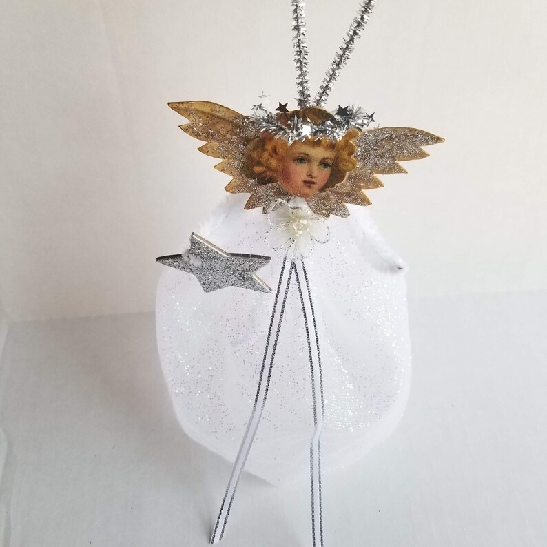 Vintage Inspired Pipe Cleaner Angel Ornament White and Silver Etsy