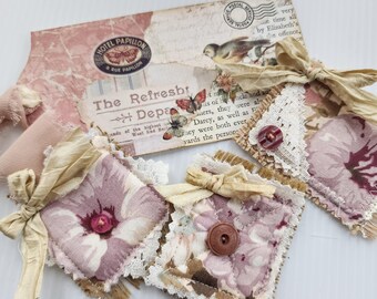 Pink Floral Snippet Clusters with Journal Tag: Vintage Ephemera Set