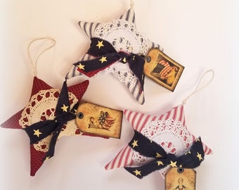 Vintage Style Fourth of July Star, Red, White and Blue Decor, Patriotic Hanging Star Ornament