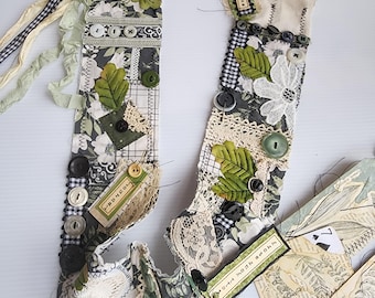 Botanical Snippet Roll: Fabric Ephemera with Journal Tag & Altered Cards