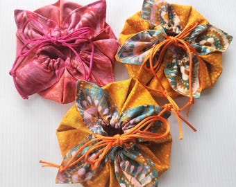Batik Mini Petal Pouch, Orange/Turquoise or Pink/Orange