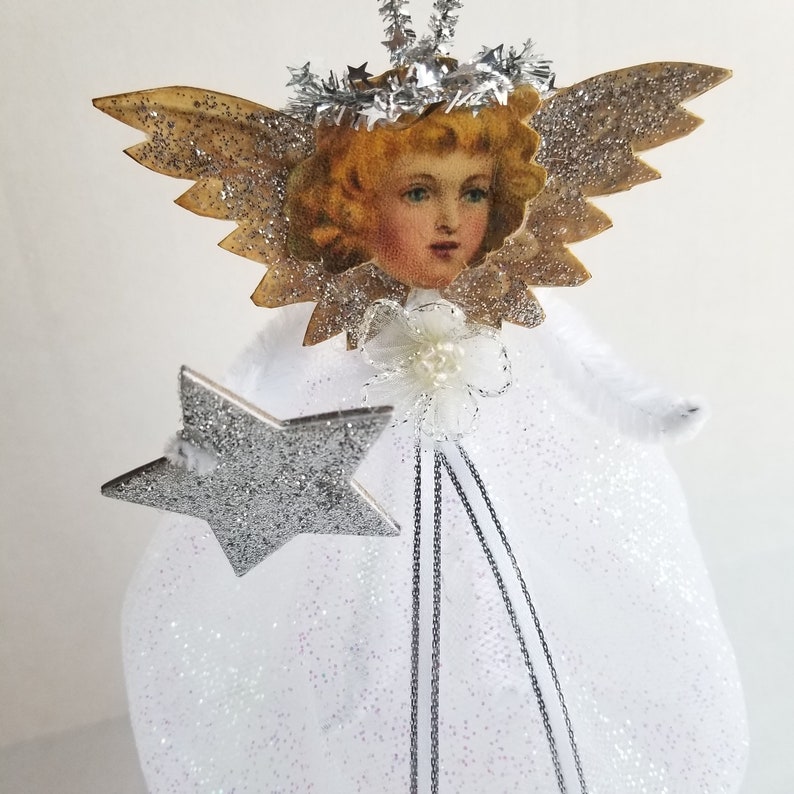 Vintage Inspired Pipe Cleaner Angel Ornament White and Silver Etsy