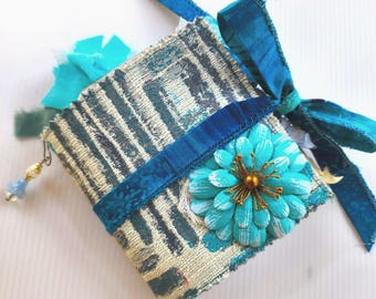 Handmade Blue Mixed-Media Journal, Keepsake Writing Journal