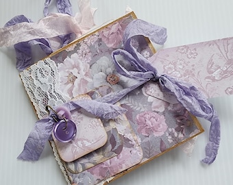 Mini Junk Journal – Purple Rose Floral, Vintage-Inspired Writing Journal