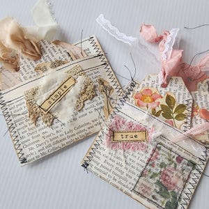Embellished Book Page Pocket with Tags, Junk Journal Handmade Ephemera