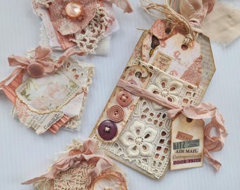 Journal Tag Pocket with Tags and Coordinating Snippet Clusters, Junk Journal Ephemera