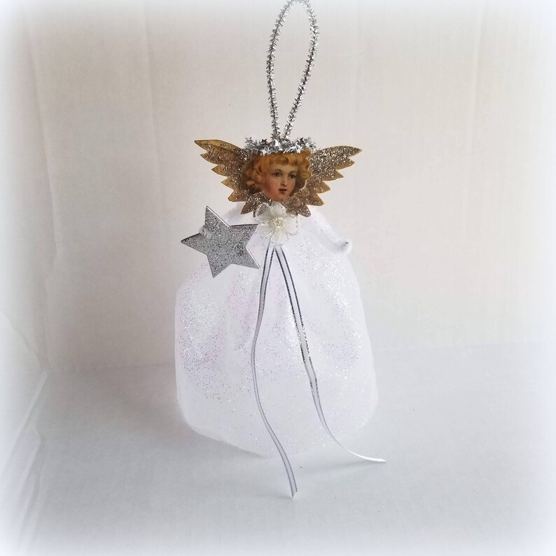 Vintage Inspired Pipe Cleaner Angel Ornament White and Silver Etsy