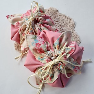 Small Pink and Cream Reusable Gift Bag, Origami Bag, Petal Pouch