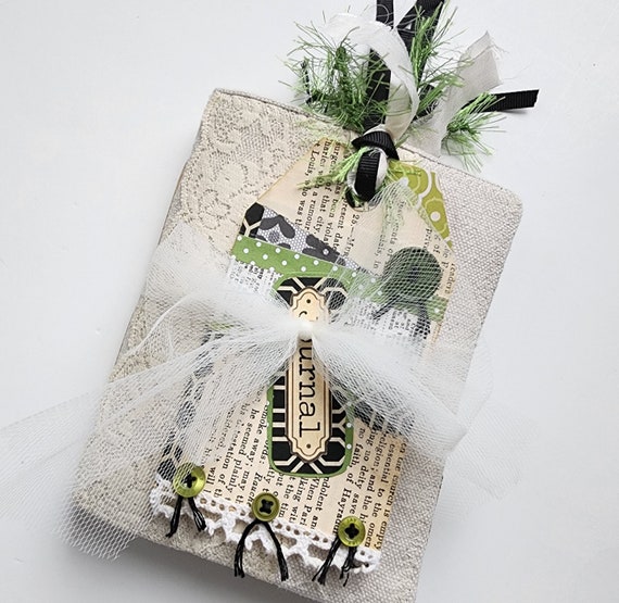 Junk Journal Fabric Cover, Writing Journal, Handmade Vintage Style