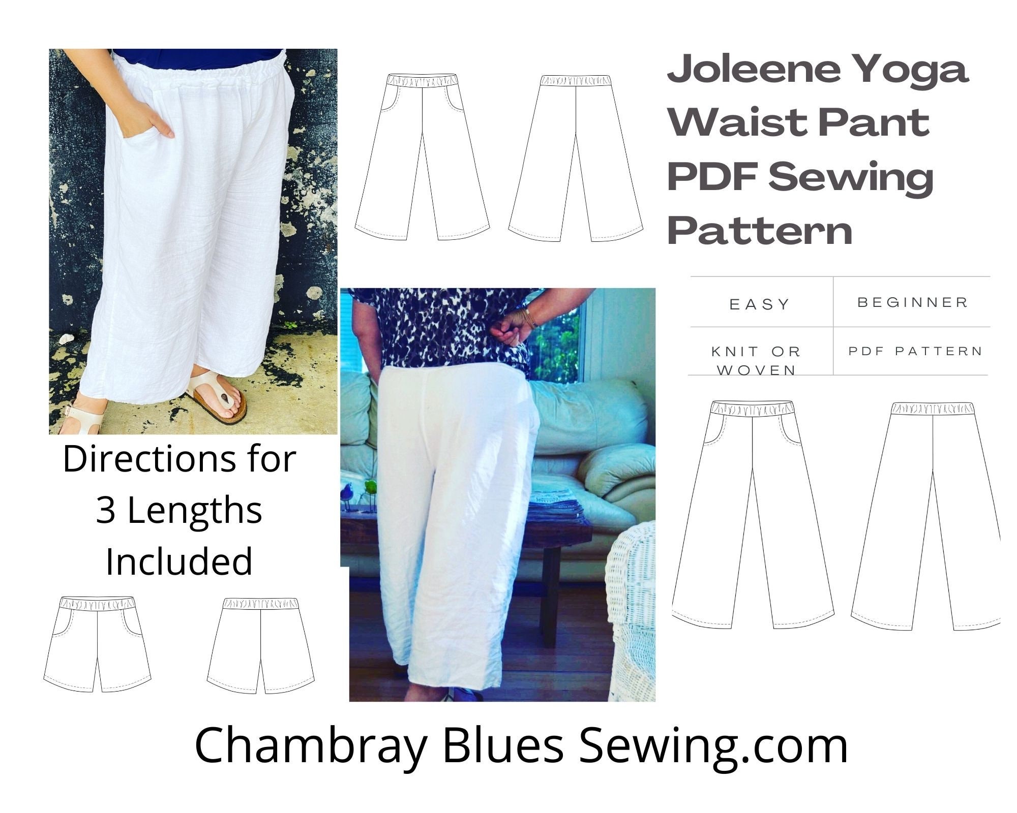 Joleene Yoga Waist Linen Pant PDF Sewing Pattern | Etsy
