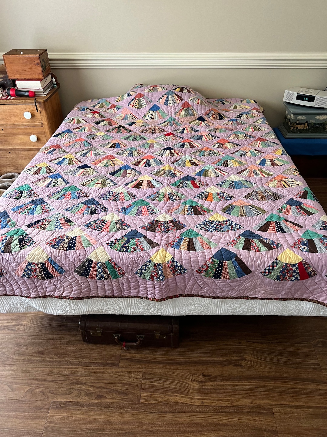 Double Size Vintage Fan Quilt, Hand Stitched Etsy