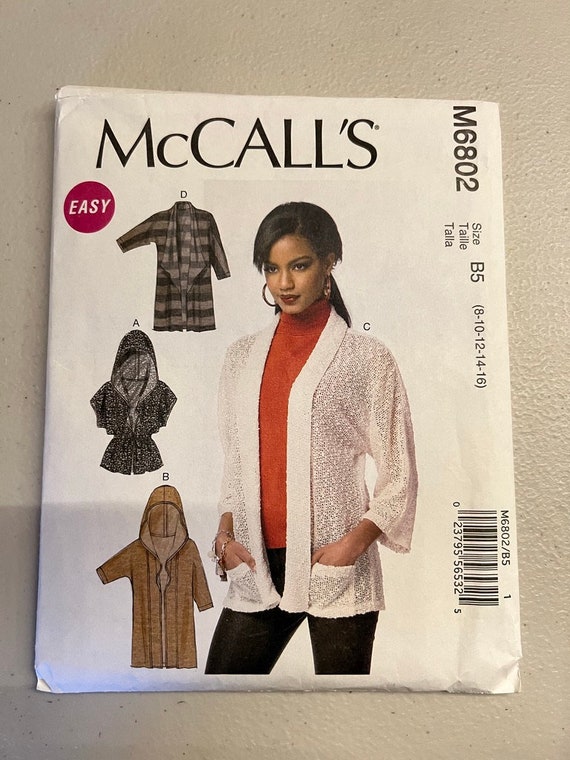 McCalls M6802 Ladies Cardigan Jacket with Hood or Collar Sewing Pattern
