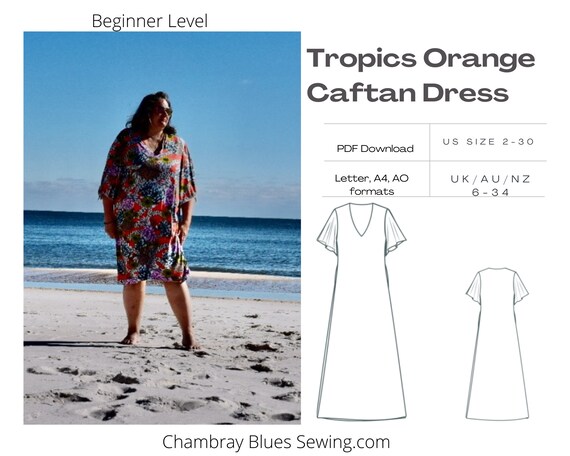 Tropics Orange Caftan Dress PDF Sewing Pattern - Etsy