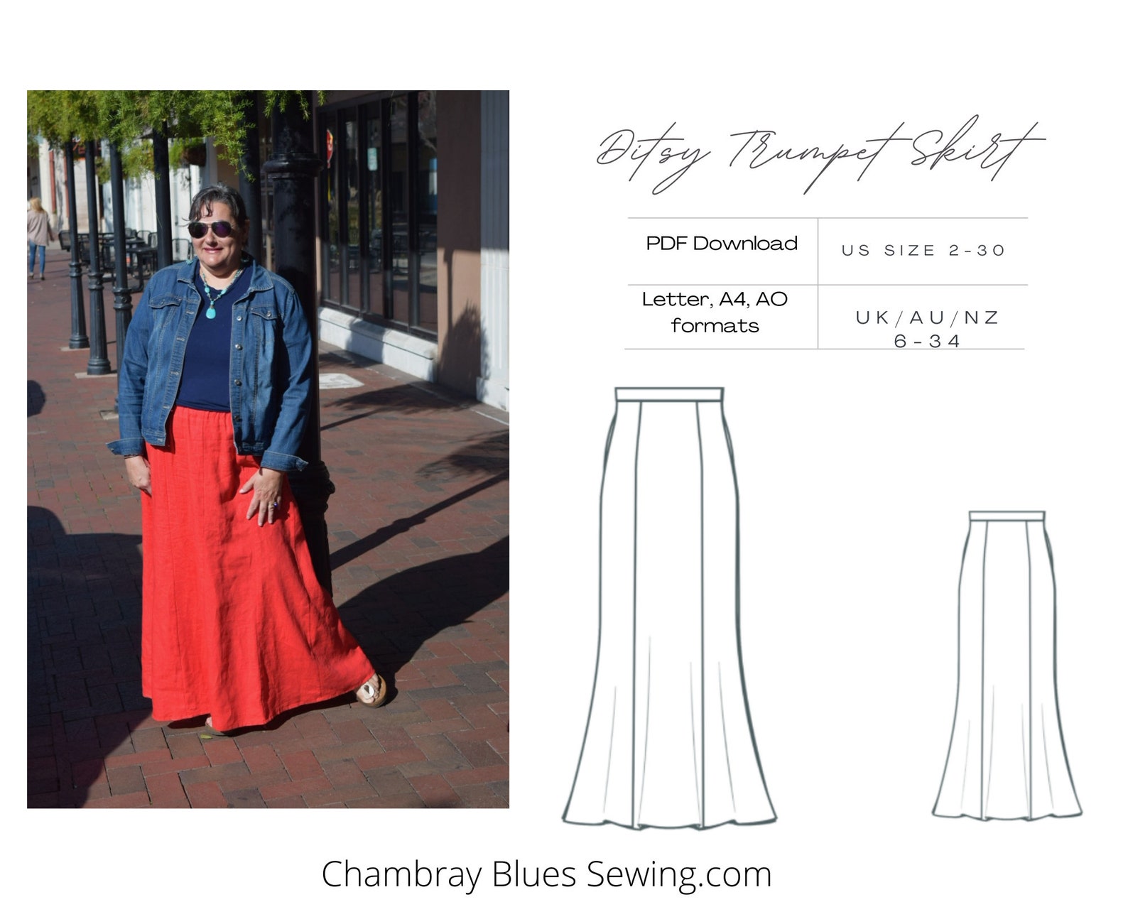 Ditsy Trumpet Skirt Downloadable PDF Sewing Pattern Etsy