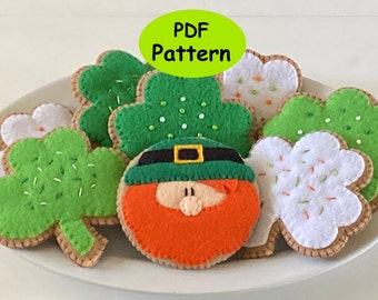 Pattern Leprechaun Shamrock felt Ornaments St. Patrick's Day decorations, pdf for Hand sewing