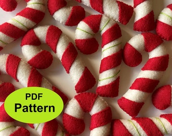 Felt Candy Cane PATTERN, pdf for handsewing Christmas decorations, peppermint garland