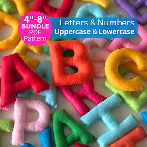 Zestaw wzorów alfabetu z filcu, wielkie litery i małe cyfry (4"-8") (wzór w formacie PDF)