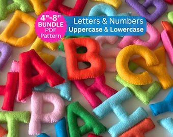 Felt Alphabet Pattern Bundle, Uppercase Lowercase Letters Numbers (4"-8") (PDF Pattern)