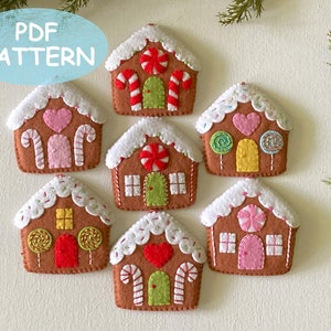 PATTERN Felt Gingerbread House Christmas Ornament decoration, pdf for hand sewing