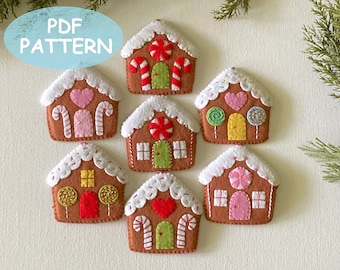 PATTERN Felt Gingerbread House Christmas Ornament decoration, pdf for hand sewing